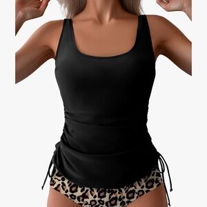 Classic Black Scoop Tankini Top with Side Ruching